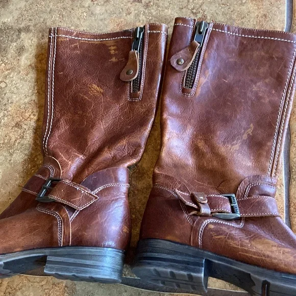 Bed Stu Distressed Brown Leather Mid Calf Moto Boots Size 8 - Picture 4 of 11